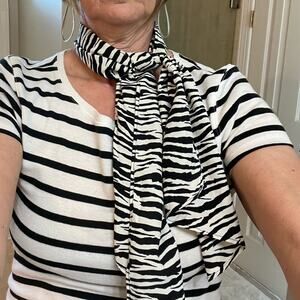 Vintage Zebra Stripe Scarf Womens Oblong Black White‎ Hair Tie Purse Wrap 11x24